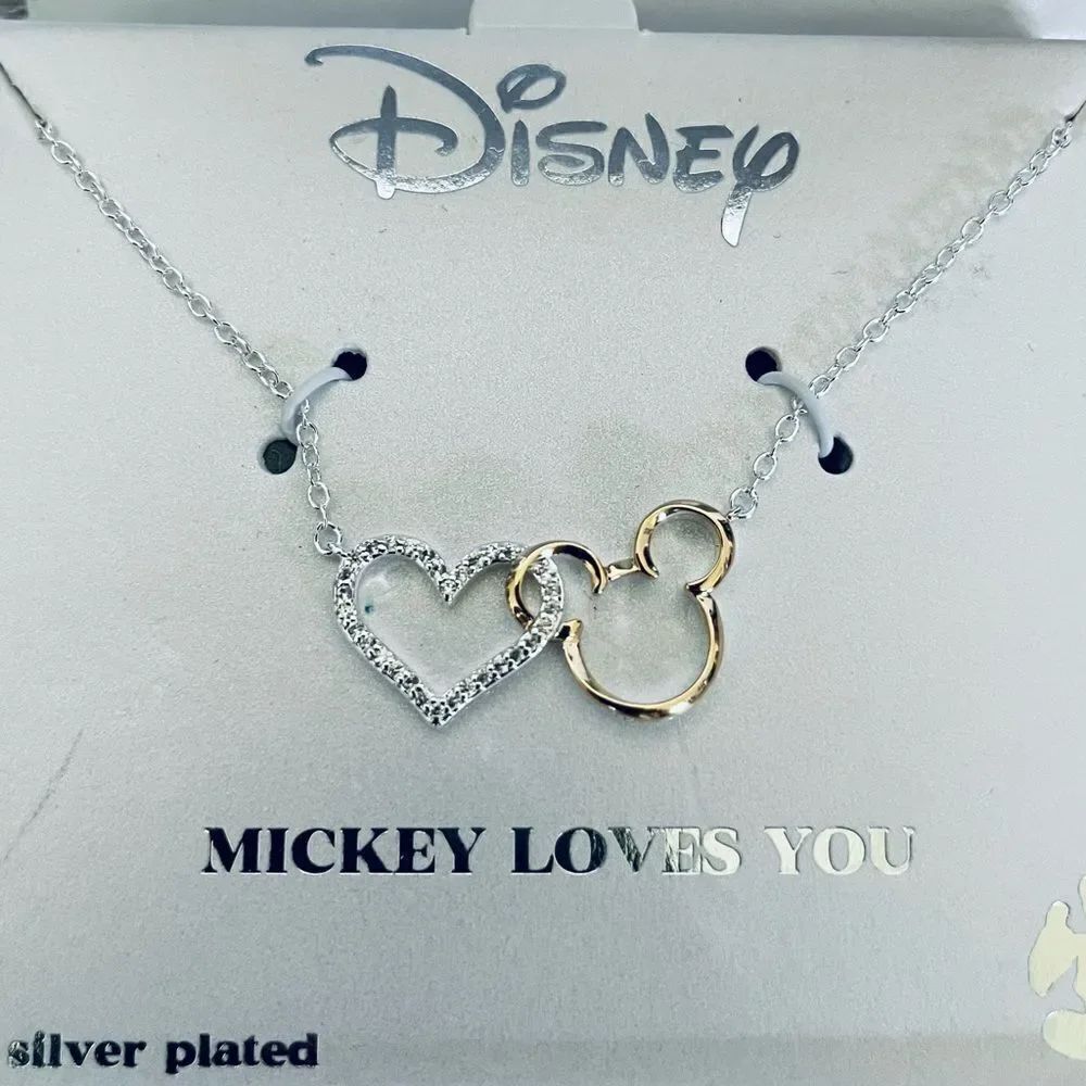 Disney Crystal Heart Mouse Silver Pendant Necklace